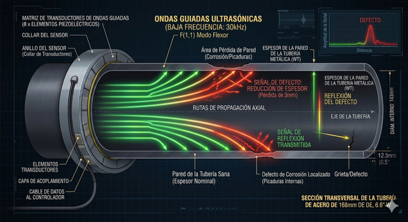 Esquema Técnico Ondas Guiadas Ultrasónicas